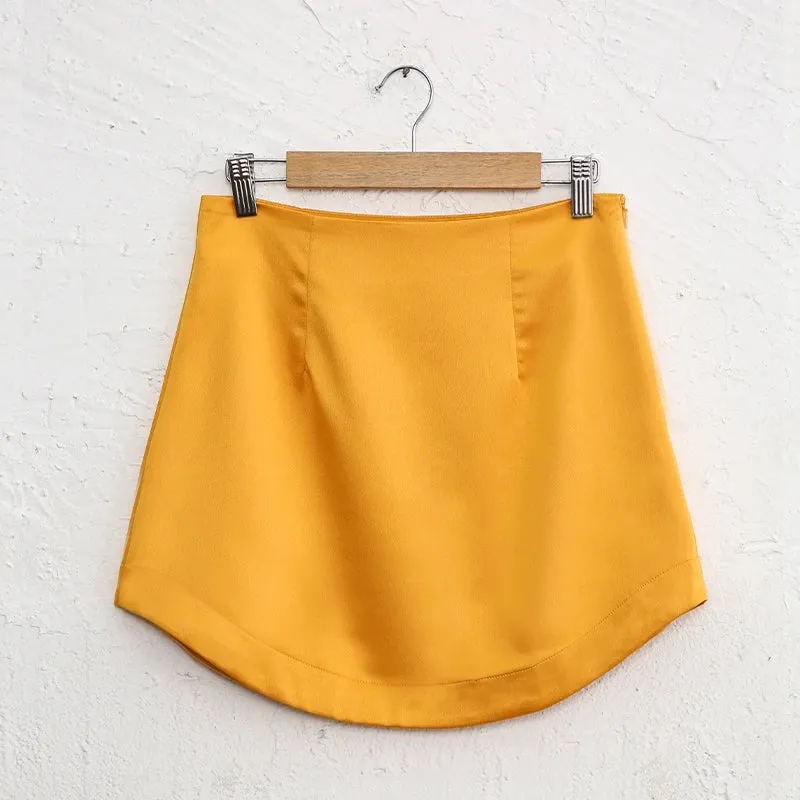 Uniwim Slim Chic Elegant Women Mini Skirts Green Satin High Street Solid Side Zipper Sexy Bodycon Skirt Faldas Mujer