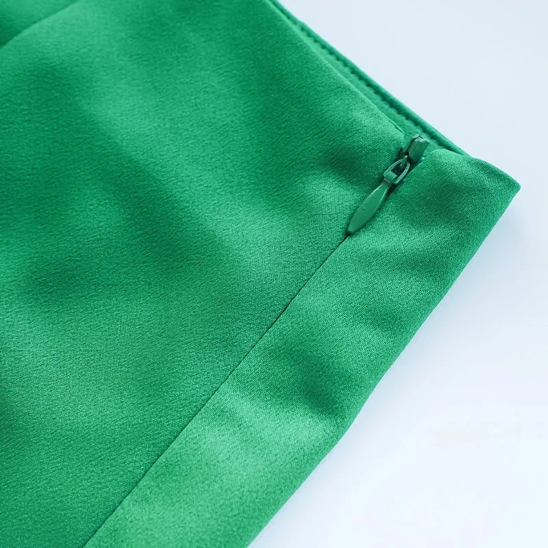 Uniwim Slim Chic Elegant Women Mini Skirts Green Satin High Street Solid Side Zipper Sexy Bodycon Skirt Faldas Mujer