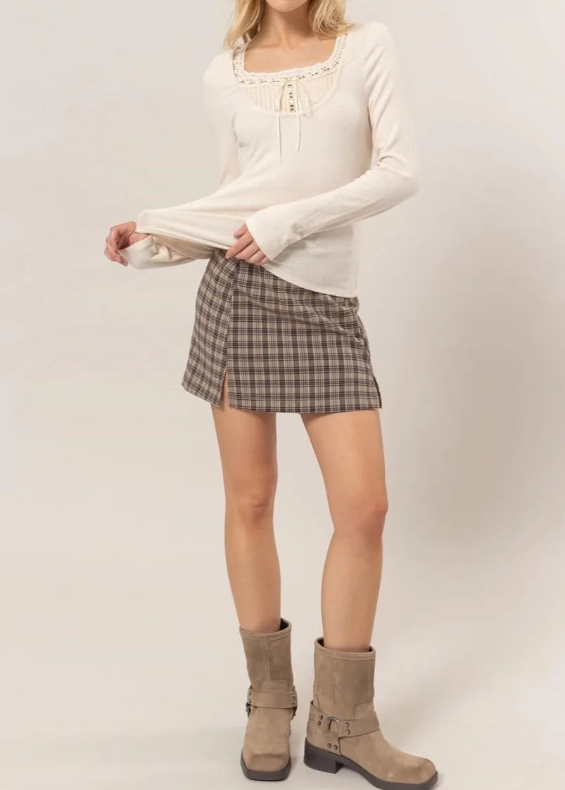 Vintage Coquette Lace Long Sleeve Top (Cream)