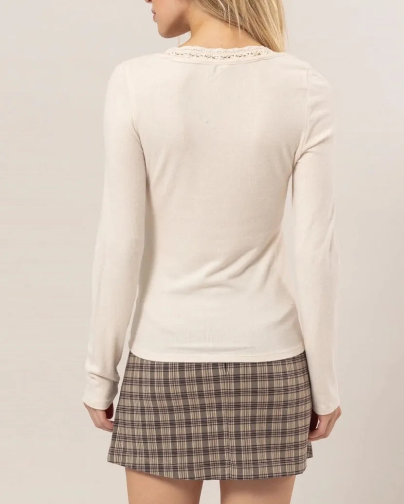 Vintage Coquette Lace Long Sleeve Top (Cream)