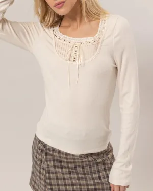Vintage Coquette Lace Long Sleeve Top (Cream)