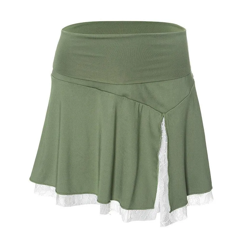 Vintage Lace Patchwork Asymmetrical Mini Skirt