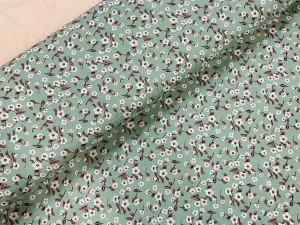 White Flowers on Mint Green Viscose