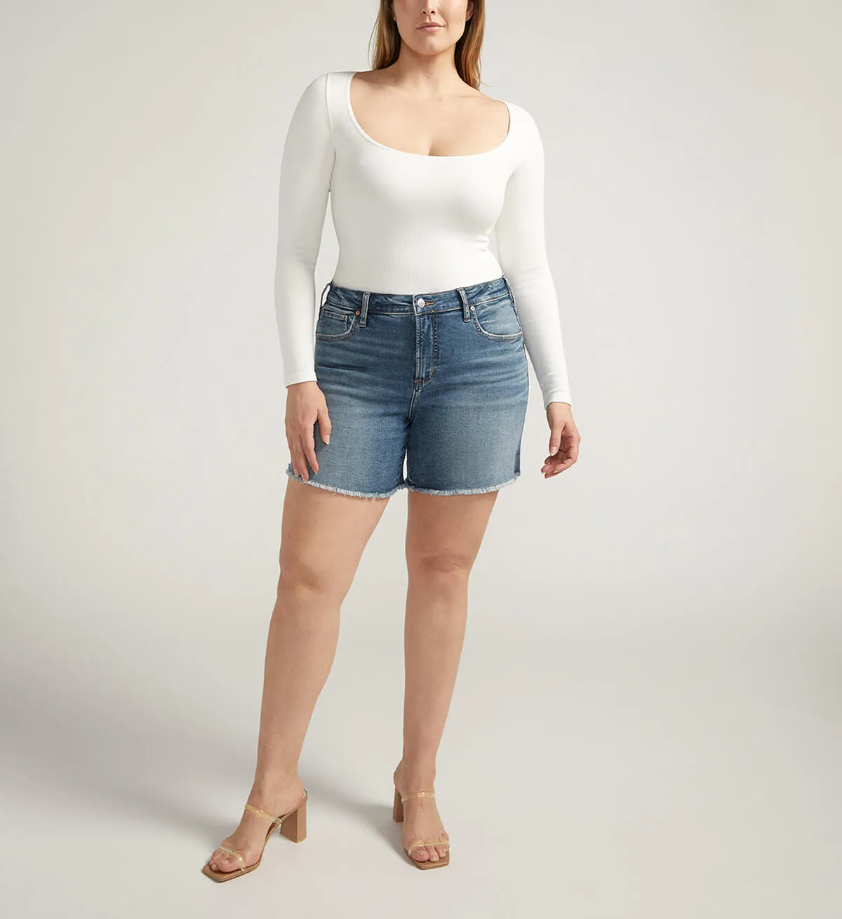 Womens Silver Beau High Rise Shorts- Plus Size