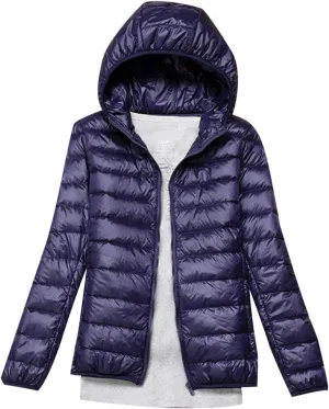 Women's Winter Warm Coats Packable Solid Hooded Zipper Down Jacket Insulated Lightweight Short Puffer Coats