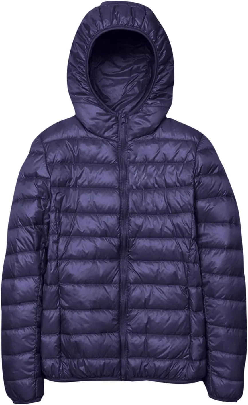 Women's Winter Warm Coats Packable Solid Hooded Zipper Down Jacket Insulated Lightweight Short Puffer Coats