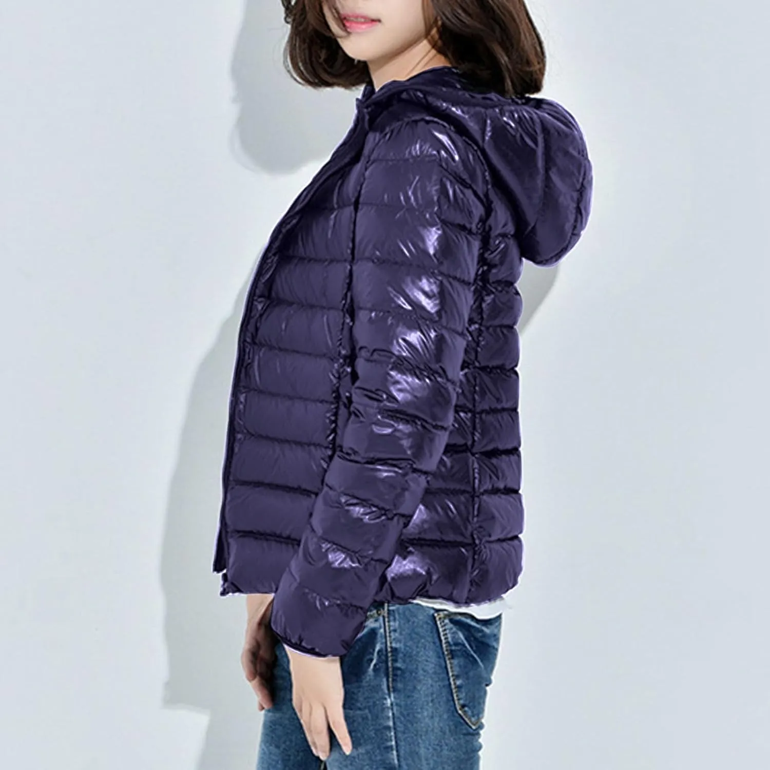 Women's Winter Warm Coats Packable Solid Hooded Zipper Down Jacket Insulated Lightweight Short Puffer Coats