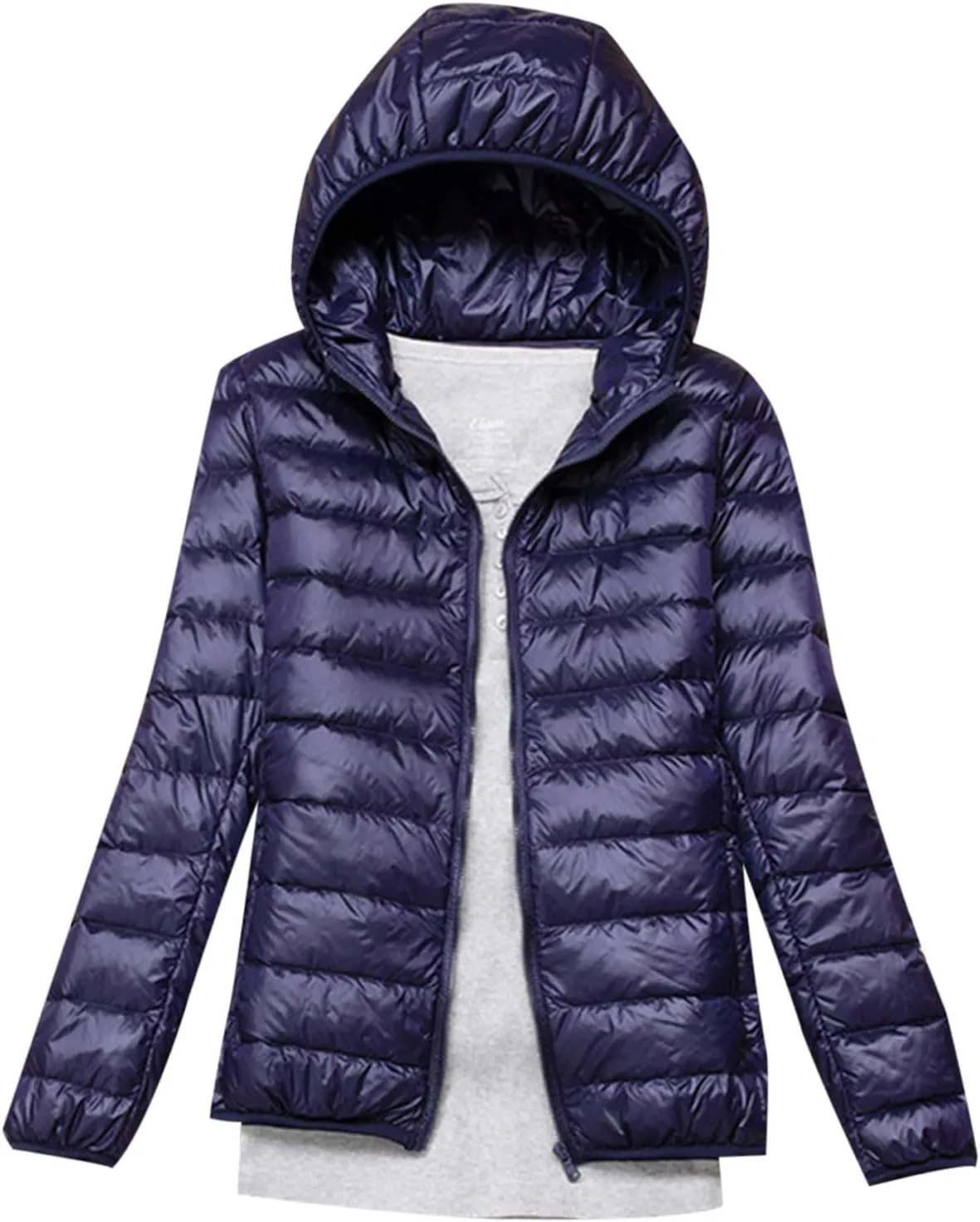 Women's Winter Warm Coats Packable Solid Hooded Zipper Down Jacket Insulated Lightweight Short Puffer Coats