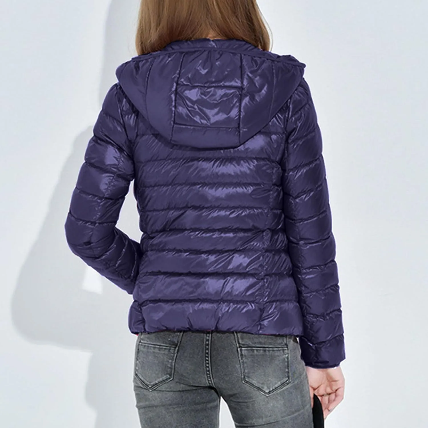 Women's Winter Warm Coats Packable Solid Hooded Zipper Down Jacket Insulated Lightweight Short Puffer Coats
