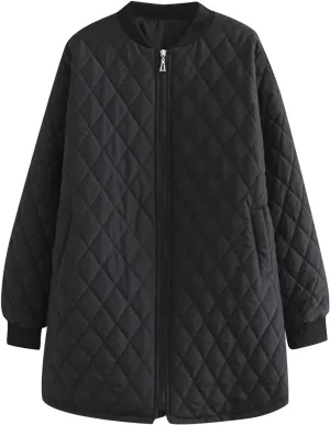XUNRYAN Womens Casual Quilted Lightweight Puffer Jackets 2023 Packable Winter Warm Down Coat Long Jackets Outdoor Overcoat